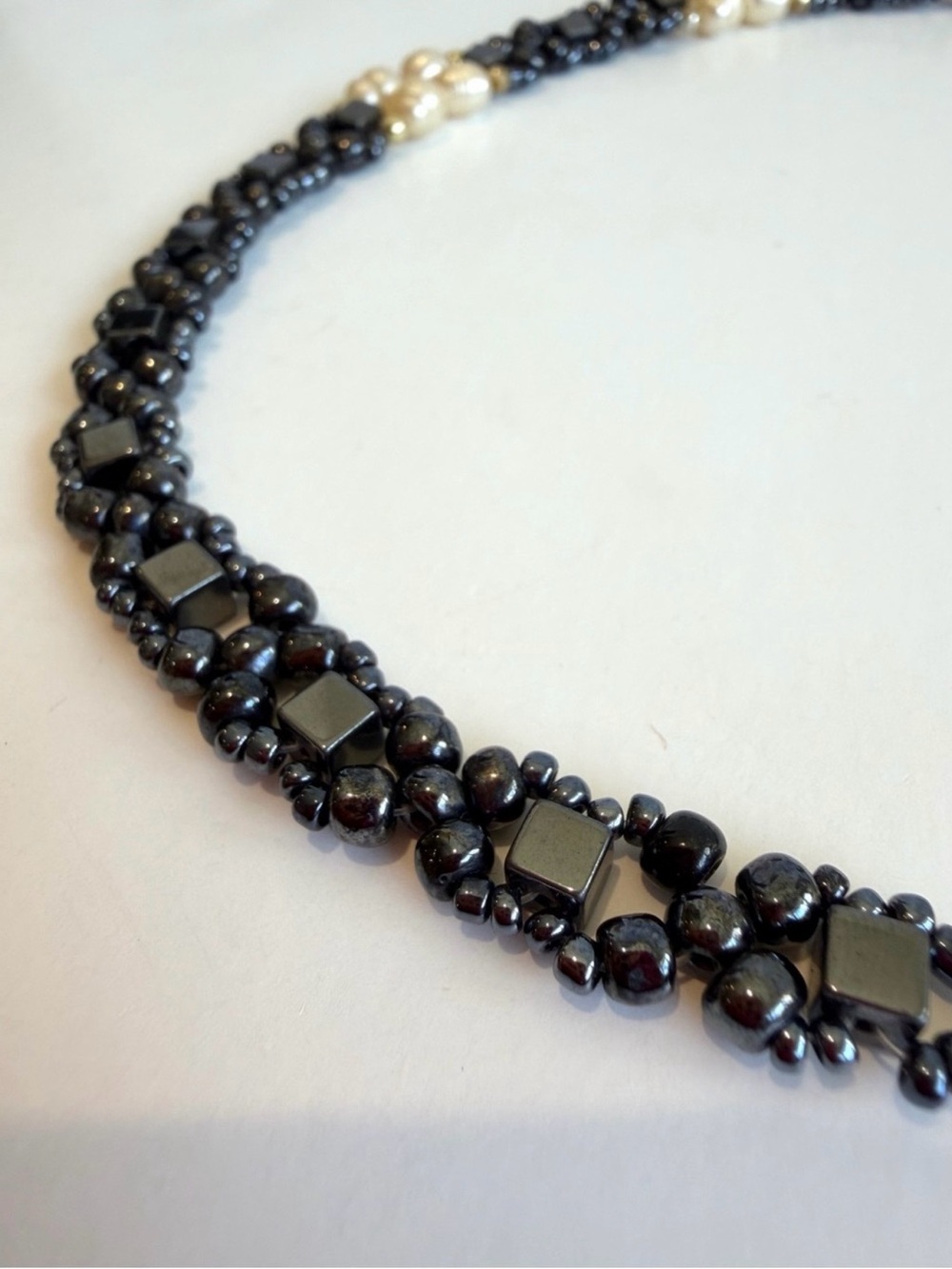 Handcrafted Hematite and Freshwater Pearl Choker/Collar Necklace - Picture 8 of 10